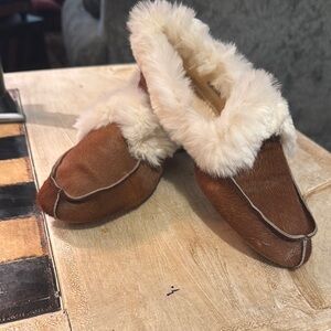 Hand Crafted Cream and Brown Cozy Slippers